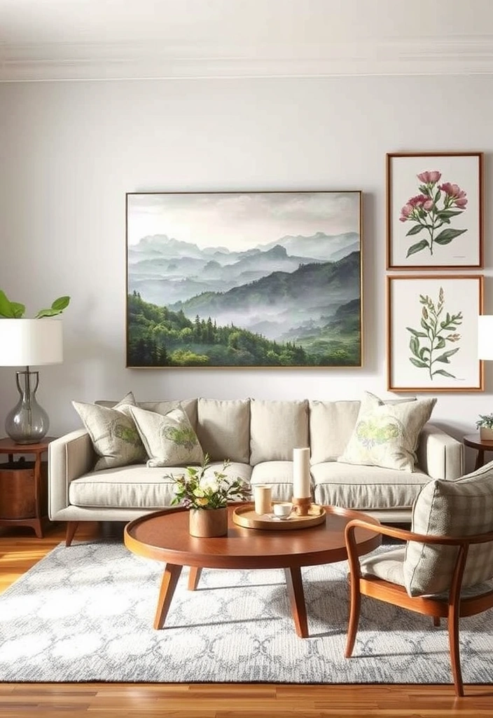 23 Organic Modern Living Room Ideas That'll Make You Rethink Your Space! - 17. Nature-Inspired Art