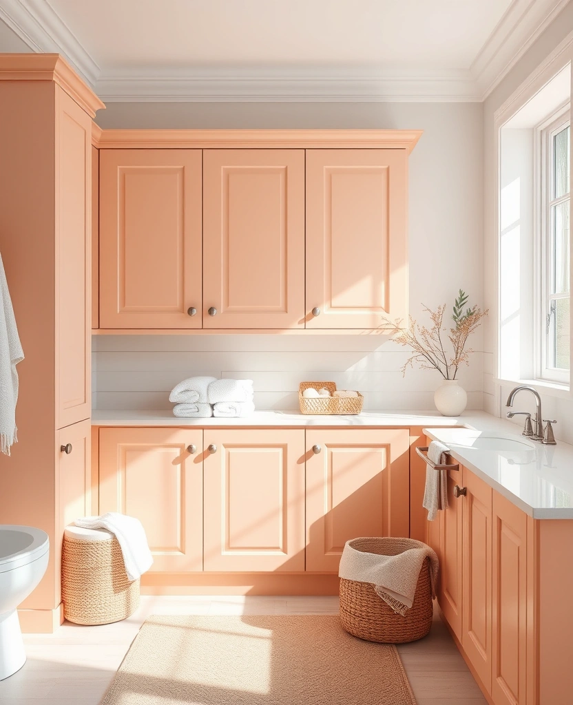 22 Best Paint Colors for Bathroom Cabinets That Will Transform Your Space! - 23. Soft Peach