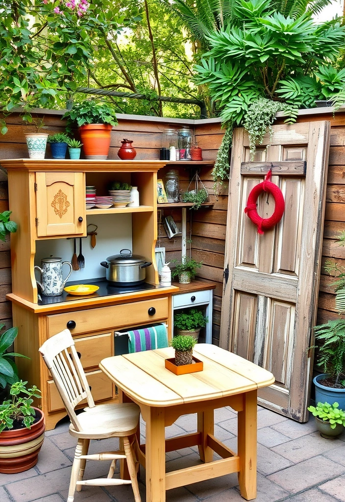 24 Cheap Outdoor Kitchen Ideas That Will Transform Your Backyard into a Culinary Paradise! - 10. Repurposed Furniture as Kitchen Elements