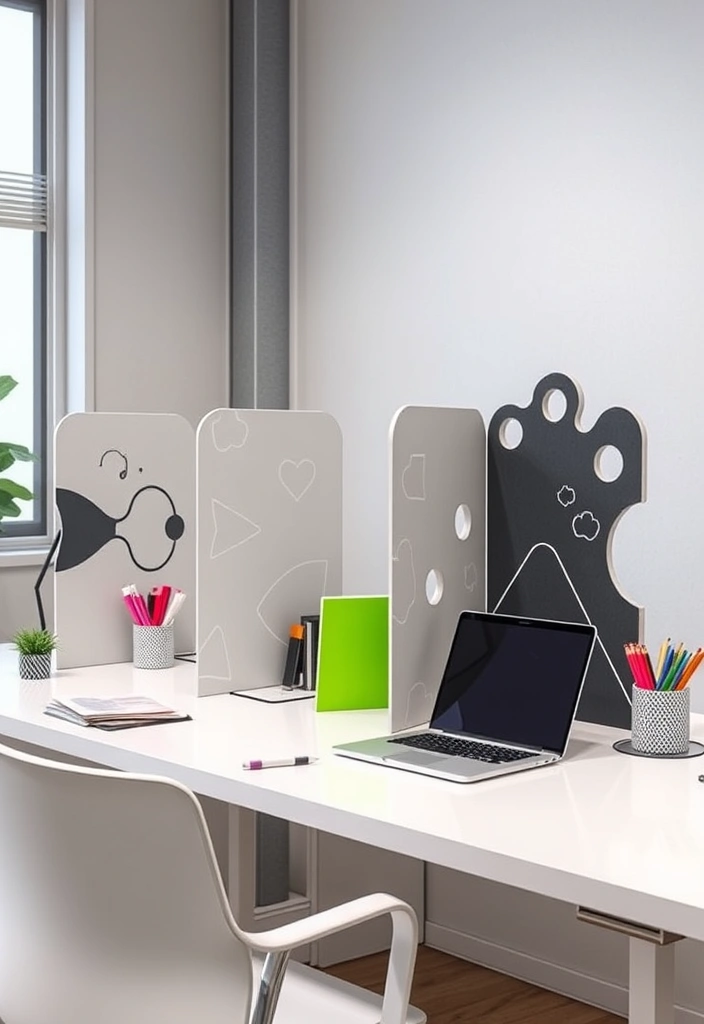 27 Office Decorations Ideas That'll Transform Your Workspace into a Creative Haven! - 14. Artful Desk Dividers