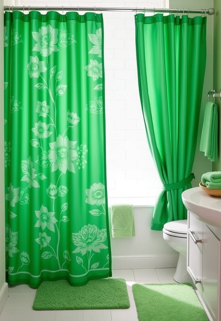 21 Green Bathroom Design Trend Ideas That'll Refresh Your Space (You Won't Believe #7!) - 9. Green Shower Curtains