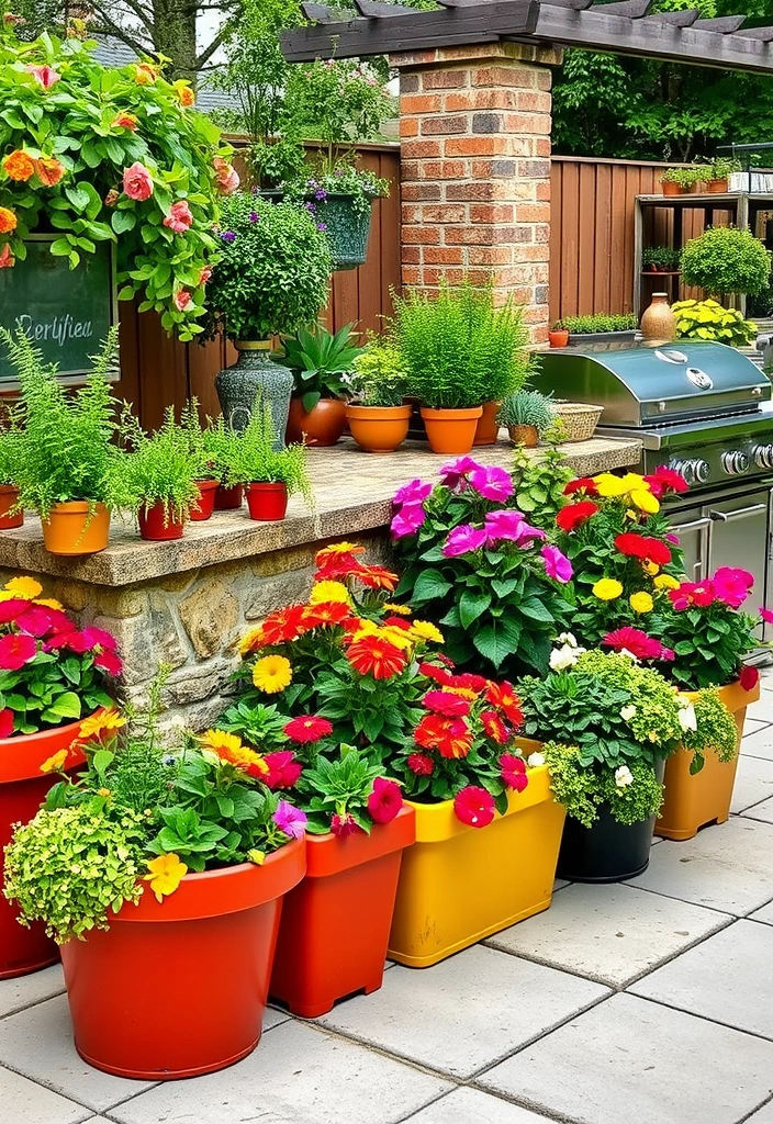 24 Cheap Outdoor Kitchen Ideas That Will Transform Your Backyard into a Culinary Paradise! - 17. Colorful Outdoor Planters