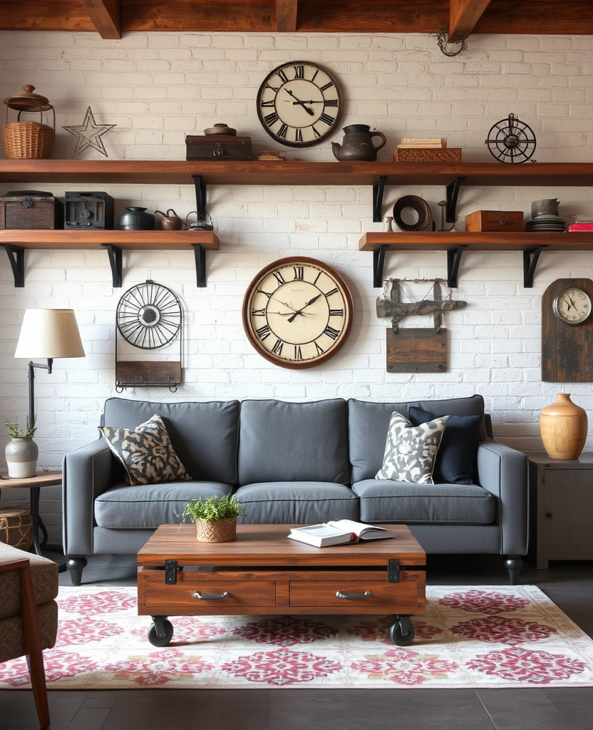 26 Grey Couch Living Room Ideas That'll Make You Want to Redecorate Immediately! - 17. Rustic Industrial Fusion