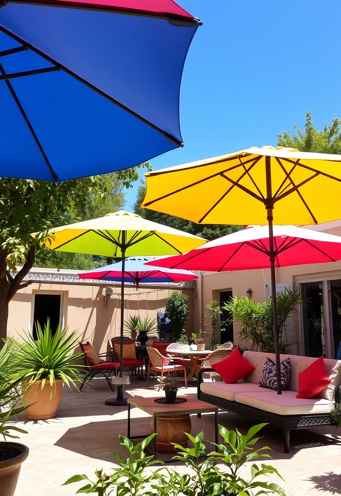 22 Cozy Patio Ideas That Will Transform Your Outdoor Space into a Relaxation Oasis! - 16. Colorful Patio Umbrellas for Shade