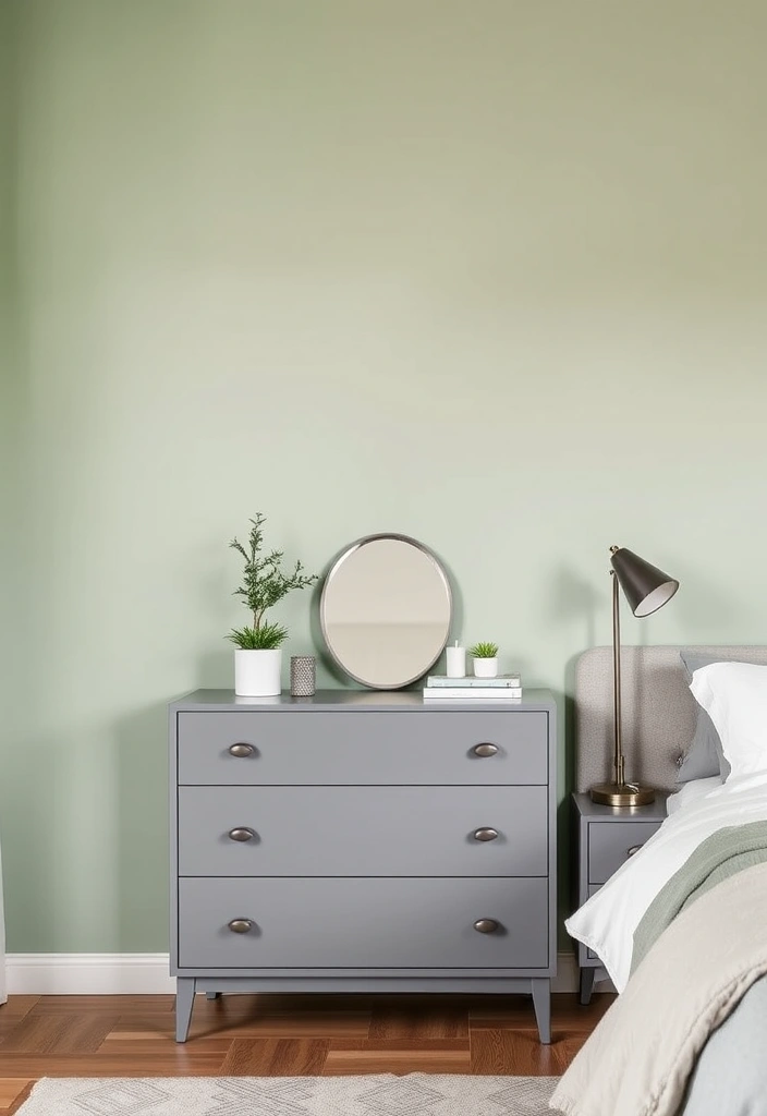 28 Stunning Sage Green and Grey Bedroom Ideas That Will Transform Your Space! - 3. Chic Grey Furniture Accents