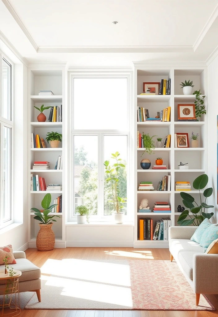 21 Elegant Built-In Shelves Ideas For The Living Room (You Won't Believe #11!) - 17. Contemporary White Shelves