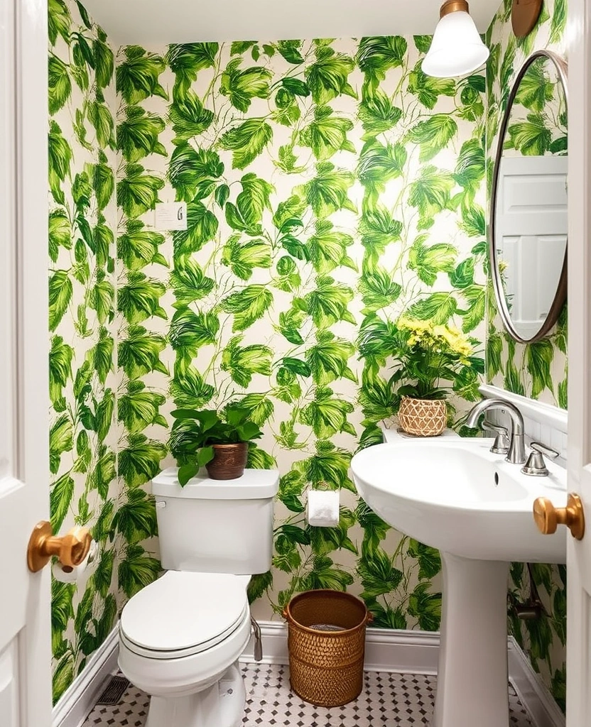 21 Green Bathroom Design Trend Ideas That'll Refresh Your Space (You Won't Believe #7!) - 26. Green Wallpaper Accents