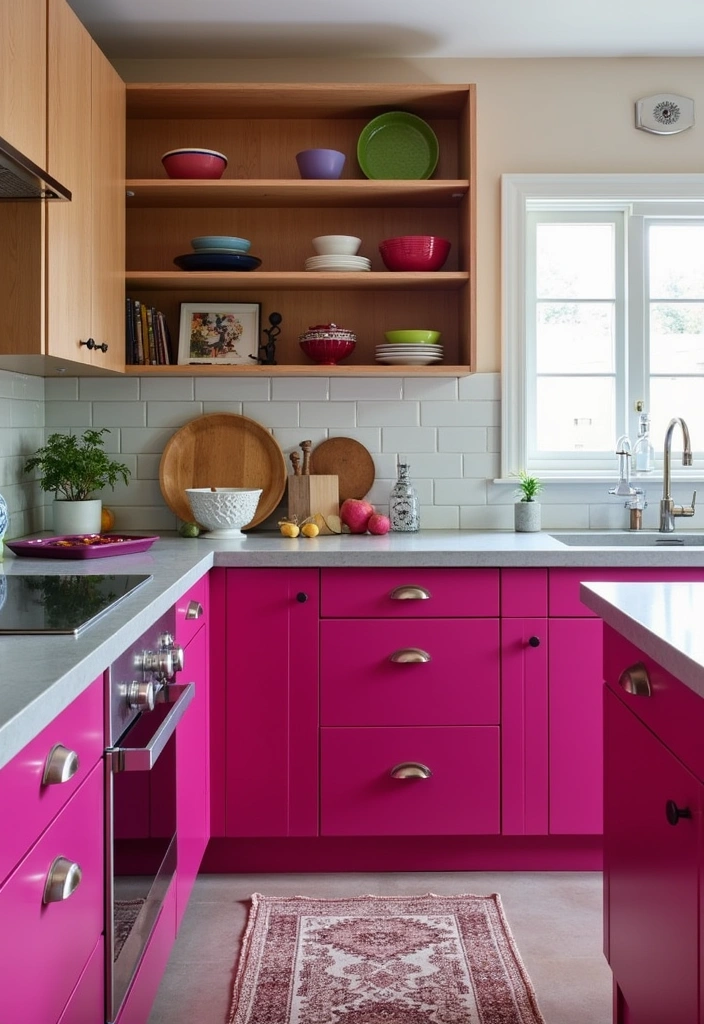 20 Kitchen Paint Ideas That Will Transform Your Honey Oak Cabinets into a Dream Space! - 19. Bold Fuchsia