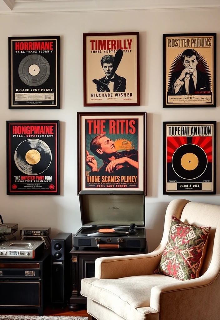 22 Stunning Vintage Art Prints That Will Transform Your Living Room Style! - 8. Vintage Music Posters