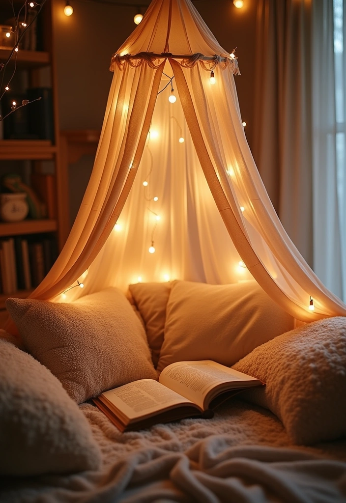 25 Cozy Reading Nook Ideas That'll Make You Want to Curl Up with a Book! - 3. Canopy Retreat