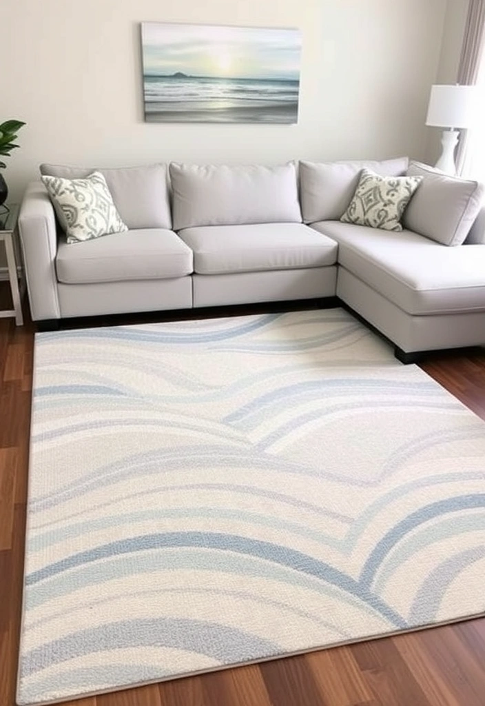 22 Modern Coastal Living Room Ideas That Will Make You Feel Like You're on Vacation! - 8. Ocean-Inspired Rugs