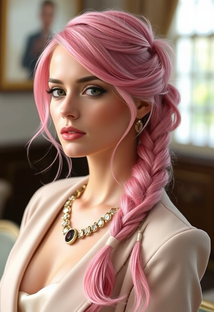 22 Sexy Hairstyles for Pink Hair That'll Turn Heads Everywhere You Go! - 10. Elegant Side Braid