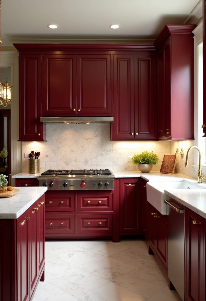 20 Kitchen Paint Ideas That Will Transform Your Honey Oak Cabinets into a Dream Space! - 8. Rich Burgundy