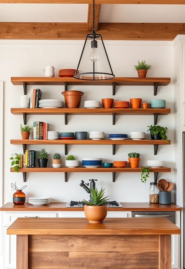 18 Stunning Modern Farmhouse Kitchen Ideas That'll Transform Your Space! - 5. Open Shelving for Display