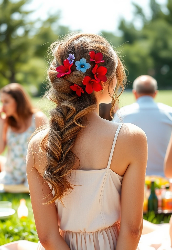 21 Patriotic and Stylish 4th of July Hairstyles That'll Make You Shine! - 10. Red and Blue Floral Waves