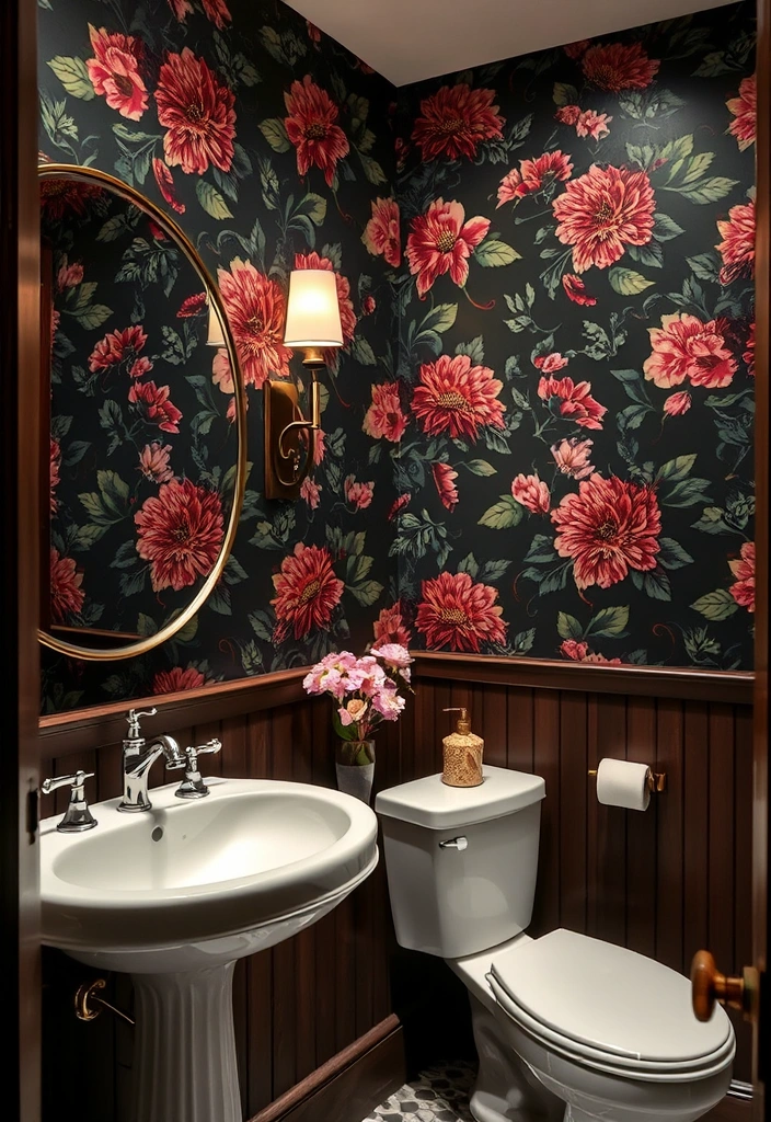 22 Moody Bathroom Designs That Will Transform Your Space into a Luxurious Retreat! - 16. Bold Wallpaper